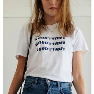 Brandy Melville Women's White Short Sleeves Good Vibes Print T-Shirt Size OS